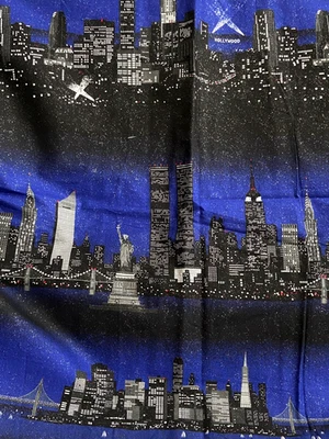 Vtg 1998 Fabric Traditions NYC Hollywood DC Seattle Cities Night Skyline 3 yds - Image 1 of 4