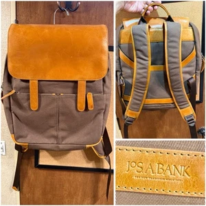 Jos. A. Bank Brown Genuine Leather / Canvas Commuter Laptop Messenger Backpack - Picture 1 of 17