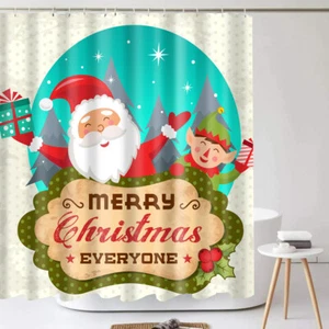 Merry-Christmas Fabric Bathroom Shower Curtain Waterproof Decoration with Hooks, - Picture 1 of 10