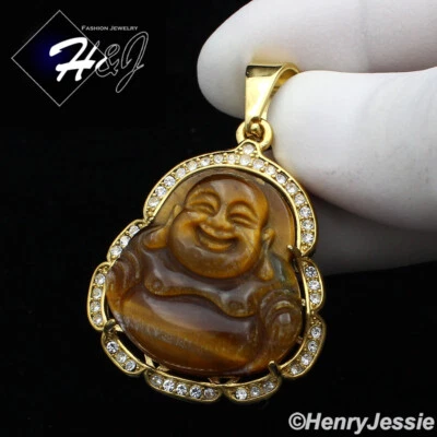 MEN's Stainless Steel Tiger Eye Gold Plated Buddha Charm Pendant*GP117 - Image 1 of 3