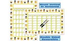 Emoji Month Calendar Dry Erase Wall Planner 11-1/2" x 16-3/4" with markers - Picture 1 of 3