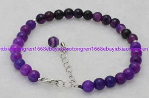6mm Natural Purple Sugilite&Striped Agate Round Gemstone Beads Bracelet 7.5 Inch - Picture 1 of 12
