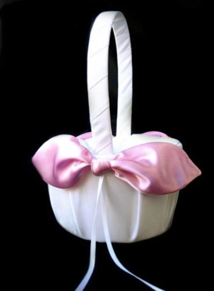 Boda nudo nudo canasta flor niña lazo satinado marfil rosa marrón nuevo Foto 1 de 4
