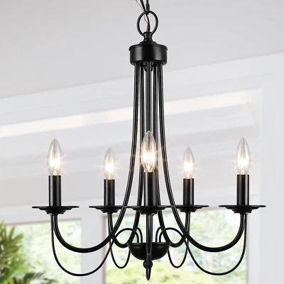 Black Chandelier, Modern Farmhouse 5-Light Fixture with 2-Layer for Bedroom, Foy - Image 1 of 4