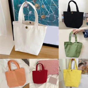 Canvas Lunch Bag Foldable Small Tote Grocery Shopping Bags Solid Color LC - Picture 1 of 18