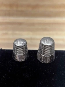 Pair of Antique Sterling Thimble 8 sewing Victorian Design vintage - Picture 1 of 4