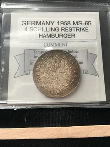 1958 Germany, Hamburger, 4 Schilling Restrike, Coin Mart Graded**MS-65** - Picture 1 of 9