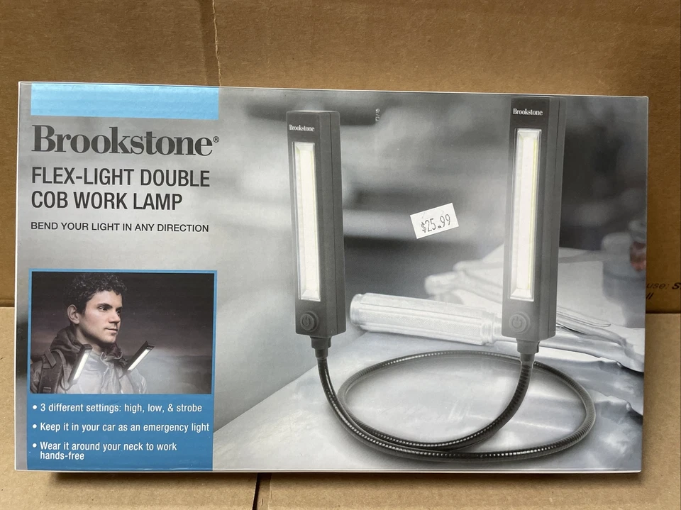 Brookstone Flex Light Double Cob Work Reading Shop Lamp Hands LED OPEN BOX