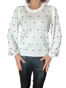 T TAHARI MUJER SUÉTER BLANCO JERSEY ADORNADO CON PERLAS PUFF MANGA LARGA MEDIANO - Imagen 1 de 9