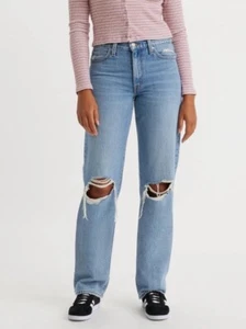 Women’s Authentic’94 Baggy Straight Leg Distressed Jeans Medium Wash 24 - Picture 1 of 8