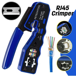 RJ45 Crimp Tool for End Pass Through Cutter Cat6 Cat5 Cat5e 8P8C Plugs Connector - Picture 1 of 16