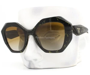Prada Sonnenbrille SPR 16W 19D-6E1 Schwarz Gelb Marmor Gold Logo Polarisiert mit Etui - Bild 1 von 6