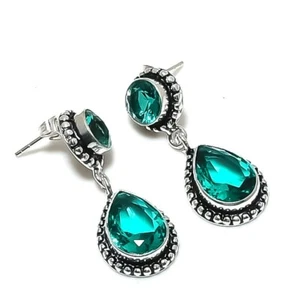 Paraiba Tourmaline Gemstone 925 Sterling Silver Jewelry Stud Earring Size 1.45" - Picture 1 of 1