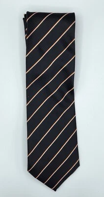 Hugo Boss 100% Silk Mens Neck Tie Made in Italy Striped Black / Orange / White - Image 1 of 4