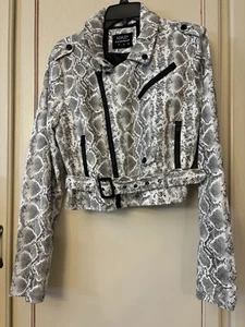 Hot Topic Ashley Outwear Black White Drop Snake Moto Jacket Size XL NWT - Picture 1 of 17