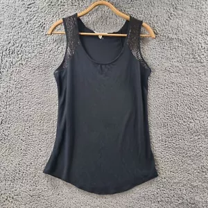 JAG Womens Tank Top Size S Black Stretch Knit Sequins Sleeveless Scoop Neck - Picture 1 of 14