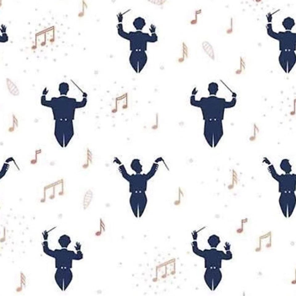 Melodie Musical Conductors White 100% Cotton Fabric by The Yard - Image 1 of 1