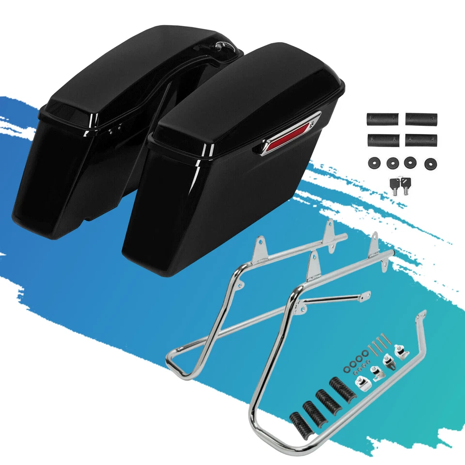 Bolsa de alforjas rígidas con soportes de conversión cromados para Harley Softail 1984-2017 Foto 1 de 4