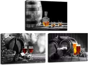 3-teiliges Set Wandkunst Whisky Bier Wein Leinwand Drucke bereit zum Aufhängen 16 Zoll x 24 Zoll Dekor - Bild 1 von 6