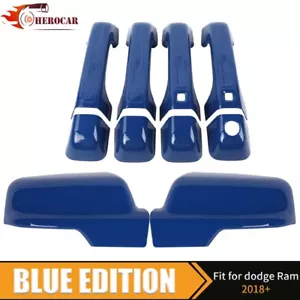 🌟 For 2019-23 RAM Classic&Tradesman 4Door Handles+Mirror COVERS 10PCS Kit Blue - Picture 1 of 12