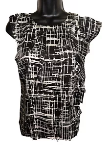 Michael Kors Size 4 Women's Blk/White Blouse Top Short Sleeve Women's Ruffle Top - Picture 1 of 13