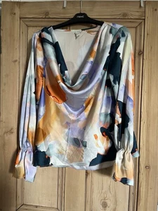 River Island cowl neck blouse size 12 watercolour multicolour print top - Picture 1 of 4