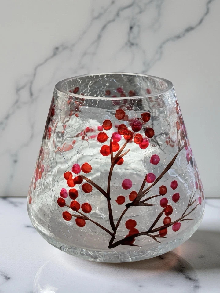 Tarro de vidrio craquelado adorno de velas sombra diseño de rama de bayas de invierno *Nota Foto 1 de 4