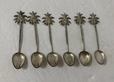 Conjunto de 6 colheres de lembrança de palmeira Demitasse banhadas a prata 3,5 polegadas - Imagem 1 de 4