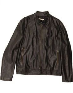 BATA Mens Bomber Leather Jacket IT 56 3XL Black Leather BF13 - Picture 1 of 4