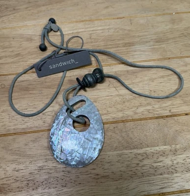 Sandwich Statement Necklace Large Iridescent Inlaid Pearl 3.5” Pendant BNWT - Image 1 of 4