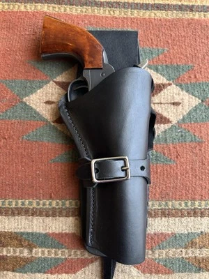 适用于 Colt SAA 1873 Uberti 4.75 Ruger Vaquero 4.62 Western Drop 皮套黑色 — 第 1/4 张图片