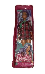 Barbie Fashionista #157 Curvy Doll Purple Hair, Plaid Dress & Cactus Purse - NEW - Picture 1 of 11