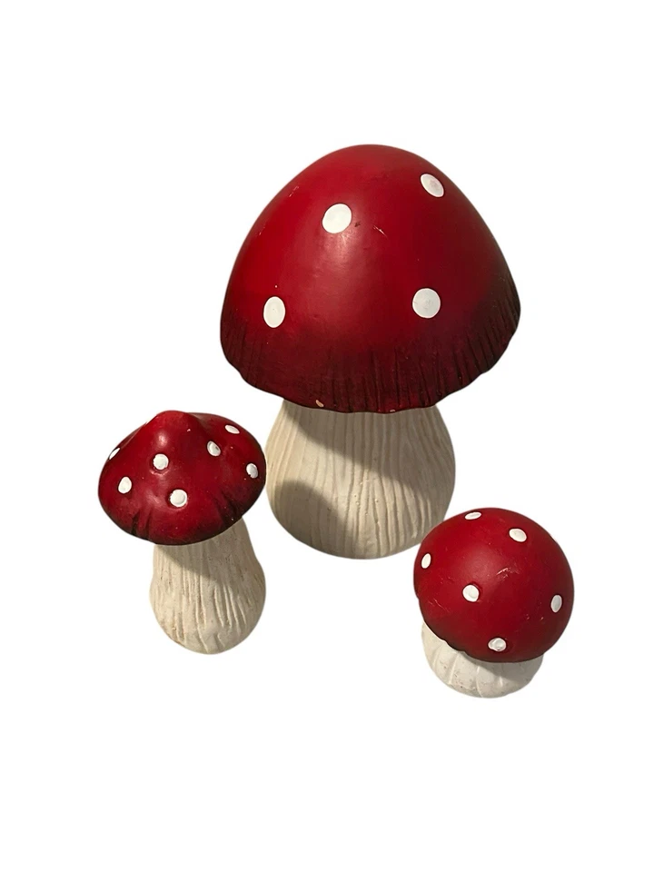 "Juego de 3 estatuillas vintage de decoración de setas de terracota roja y blanca de 7""" Foto 1 de 4