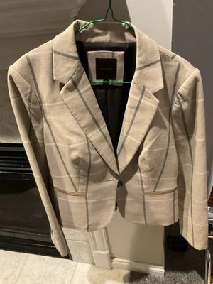 Blazer The Limited para mujer marrón claro a cuadros un botón otoño talla mediana Foto 1 de 4