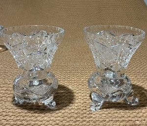Vintage Clear Cut Glass Footed Vase Set Of 2 - Picture 1 of 4