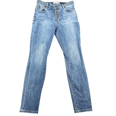 Cabi Jeans Womens 8 Blue Button Fly Skinny Braided Waist Stretch Denim Mid Rise - Image 1 of 4