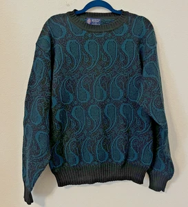 Kenneth Gordon Sweater Mens Lg Avon Scottish Shetland 100% Wool Green and Black - Picture 1 of 3