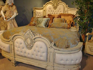 Button Tuffted Linen Bed Massive Elegant King Linen Tufted Bed Parchment - Picture 1 of 10