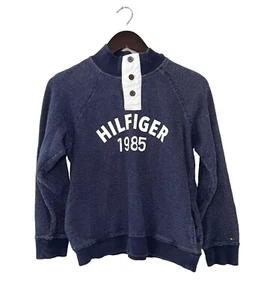 Tommy Hilfiger 1985 Boys Henley Sweatshirt 3 Button Collar Navy Blue LG 16/18 - Picture 1 of 10