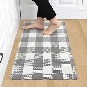 Anti-Fatigue Kitchen Mat Grey and White Buffalo Plaid 17.3"x27.5" Comfort Rug - Picture 1 of 8