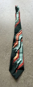 Vintage Gino Pompeii Hand Made in Italy Abstract Striped Green Splash Necktie - Picture 1 of 4