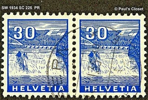 SW 1934 SC 225 RHINE FALLS 30¢ ULTRA PAIR USED NO GUM PERF 11½ FINE/VERY FINE  - Picture 1 of 2