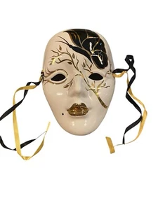 vintage venetian handmade ceramic gold, black and and white butterfly mask - Picture 1 of 9
