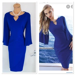 JOSEPH RIBKOFF Royal Sapphire Blue Dress Uk Size 10 With Keyhole Neckline - Picture 1 of 12