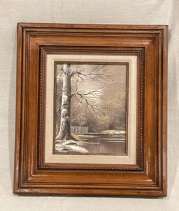 Vintage Melba Berry Oil Painting Winter In The Woods With Iced Over River Scene - Picture 1 of 13