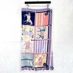 Vintage Satin Equestrian Horse Print 90 cm x 90 cm Square Scarf Pink Multicolor - Picture 1 of 3