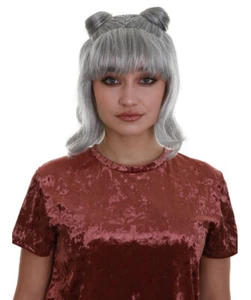 Women's Grey Color Straight Shoulder Length Trendy Space Buns Wig HW-6740 - Picture 1 of 9