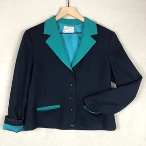 Vintage Miss Pendleton 100 % Schurwolle Blazer Gr. 12 (38") blau grün Academia USA - Bild 1 von 13