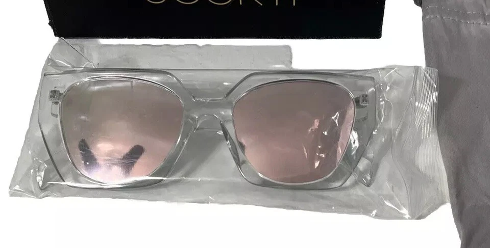 Gafas de sol rosa montura transparente nuevas lentes espejadas polarizadas unisex Preppy Y2K Foto 1 de 2