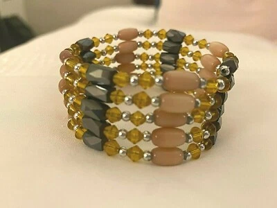Magnetic Beaded Black Hematite Necklace Beige and Glass Beads Bracelet Anklet - Image 1 of 4